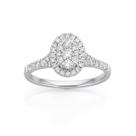 9ct-White-Gold-Oval-Shape-Cluster-Diamond-Ring-Total-Diamond-Weight50ct on sale