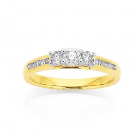 9ct+Three+Stone+with+Channel+Set+Shoulders+Diamond+Ring+Total+Diamond+Weight%3D.50ct