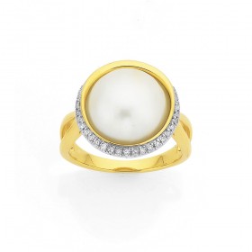 9ct-12mm-Mabe-Pearl-with-Diamond-Halo-Ring on sale