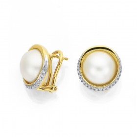 9ct-10mm-Mabe-Pearl-with-Diamond-Surround-Earrings on sale