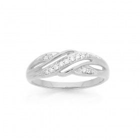 9ct+White+Gold+Diamond+Crossover+Ring