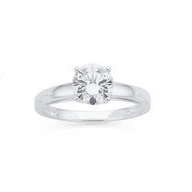 Sterling+Silver+Cubic+Zirconia+Four-Claw+Ring