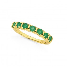 9ct+7+Stone+Natural+Emerald+Ring