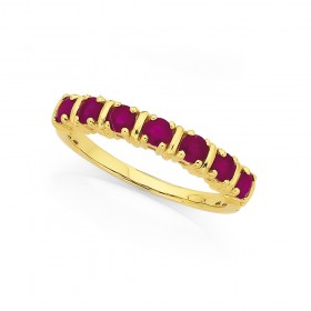 9ct+7+Stone+Natural+Ruby+Ring