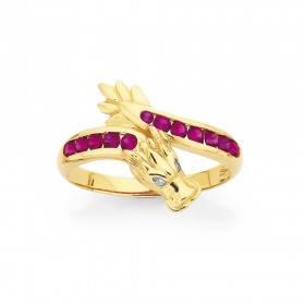 9ct+Created+Ruby+and+Diamond+Dragon+Ring