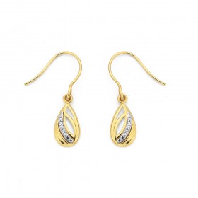 9ct+Diamond+Set+Stripe+Teardrop+Puff+Earrings