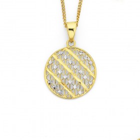 9ct+Two+Tone+Lattice+Disc+Pendant