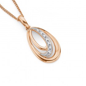 9ct+Rose+Gold+Oval+Swirls+Diamond+Set+Pendant