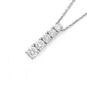 9ct+White+Gold+5+Stone+Diamond+Pendant+with+9ct+White+Gold+Chain