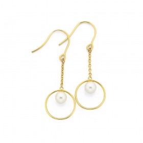 9ct-Freshwater-in-circle-on-Chain-Hook-Earrings on sale