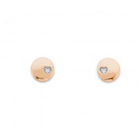 9ct-Rose-Gold-Circle-Disk-Earrings-with-Diamond-Heart on sale