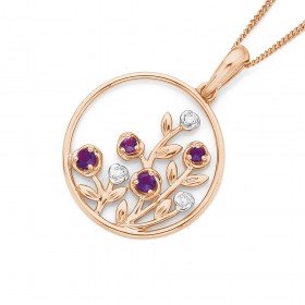 9ct-Rose-Gold-Amethyst-and-Diamond-Flowers-in-a-Circle-Pendant on sale