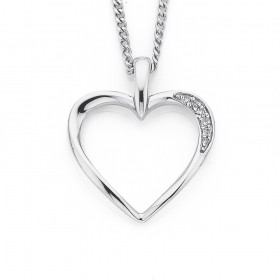 9ct+White+Gold+Diamond+Set+Open+Heart+Pendant