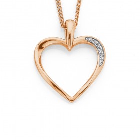 9ct+Rose+Gold+Diamond+Set+Open+Heart+Pendant