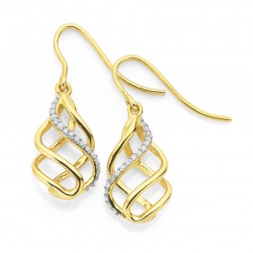 9ct+Hook+3D+Open+Twist+Diamond+Earrings