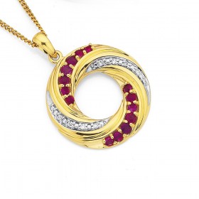 9ct+Ruby+and+Diamond+Twist+Pendant