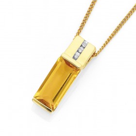 9ct+Citrine+and+Diamond+Rectanglar+Pendant