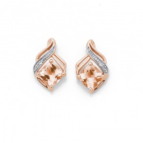 9ct+Rose+Gold+Morganite+%26amp%3B+Diamond+Stud+Earrings