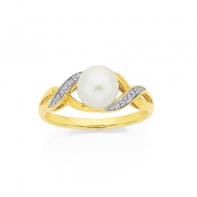 9ct-Freshwater-Pearl-with-Diamond-Ring on sale