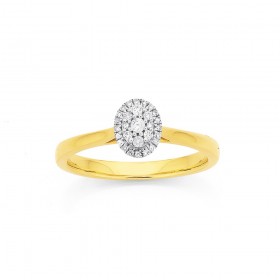 9ct+Diamond+Set+Oval+Cluster+Ring