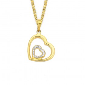 9ct+Two+Tone+Double+Heart+Pendant