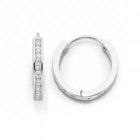 Sterling+Silver+15mm+Half+Channel+Set+Cubic+Zirconia+Hoops