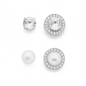 Sterling+Silver+4+Ways+Pearl+%26amp%3B+Cubic+Zirconia+Studs