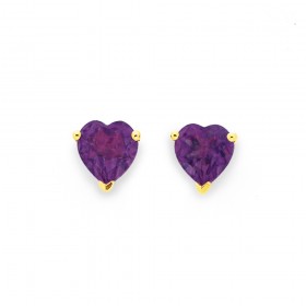 9ct+Amethyst+Heart+Stud+Earrings