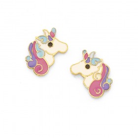 9ct+Enamel+Unicorn+Stud+Earrings