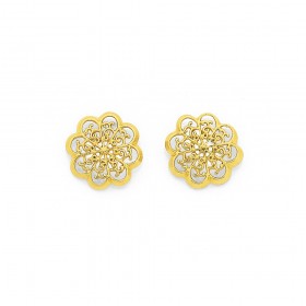 9ct+Filigree+Flower+Stud+Earrings