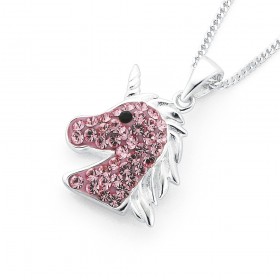 Sterling+Silver+Pink+Crystal+Unicorn+Pendant