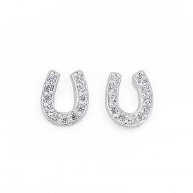 Sterling+Silver+Cubic+Zirconia+Horseshoe+Studs
