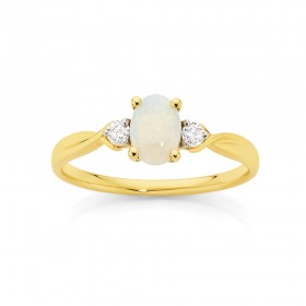 9ct+Opal+%26amp%3B+Diamond+Ring