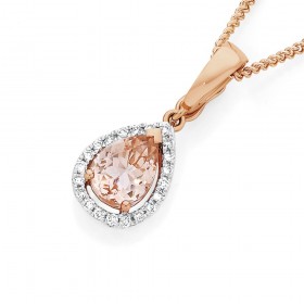 9ct+Rose+Gold%2C+Morganite+Diamond+Pendant