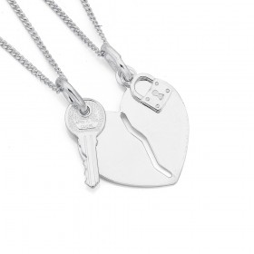 Sterling+Silver+Break+Heart+Padlock+%26amp%3B+Key+Pendant