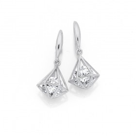 Sterling+Silver+Cubic+Zirconia+Drop+Earrings