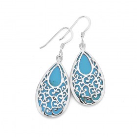 Sterling+Silver+Created+Turquoise+Earrings