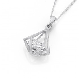 Sterling+Silver+Cubic+Zirconia+3D+Diamond+Shape+Pendant