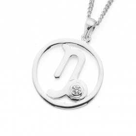 Sterling+Silver+Cubic+Zirconia+Capricorn+Zodiac+Pendant