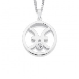 Sterling+Silver+Cubic+Zirconia+Pisces+Zodiac+Pendant