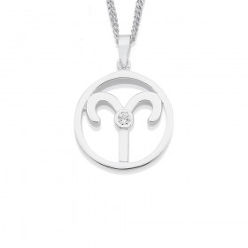 Sterling+Silver+Cubic+Zirconia+Aries+Zodiac+Pendant