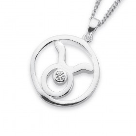 Sterling+Silver+Cubic+Zirconia+Taurus+Zodiac+Pendant