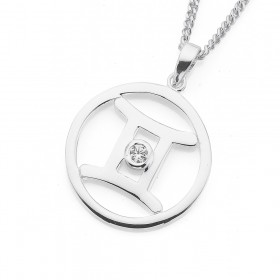 Sterling+Silver+Cubic+Zirconia+Gemini+Zodiac+Pendant