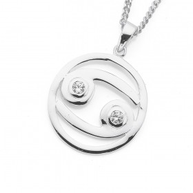 Sterling+Silver+Cubic+Zirconia+Cancer+Zodiac+Pendant