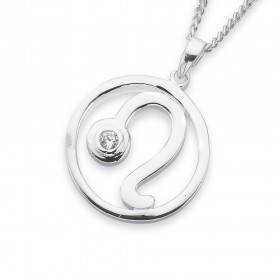 Sterling+Silver+Cubic+Zirconia+Leo+Zodiac+Pendant