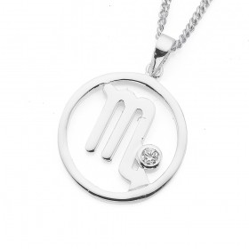 Sterling+Silver+Cubic+Zirconia+Scorpio+Zodiac+Pendant