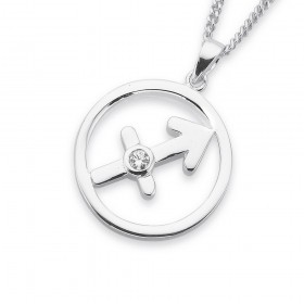 Sterling+Silver+Cubic+Zirconia+Sagittarius+Zodiac+Pendant