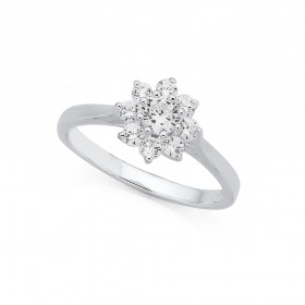 Sterling+Silver+Cubic+Zirconia+Flower+Cluster+Ring