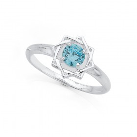 Sterling+Silver+Blue+Cubic+Zirconia+Geometric+Ring