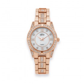 Elite+Rose+Tone+Stone+Set+Ladies+Watch